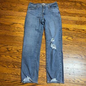 Levi's 724 High Rise Straight Crop Jeans Women's Size 27 Blue Distressed Hem